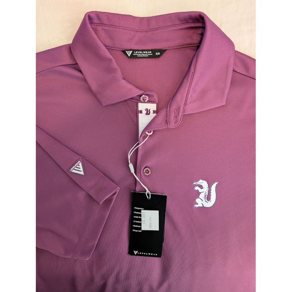 Levelwear Polo Shirt Mens M Purple The Everglades Club Palm‎ Beach Golf Logo NEW